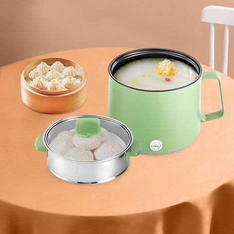 1.7L Elektrischer Hot Pot Topf, Multifunktions Elektro Kochtopf mit Dampfgarer Warmhaltefunktion Antihaft Hot Topf Kocher Reisekocher für Home Office Dorm (Grün) (1/5)