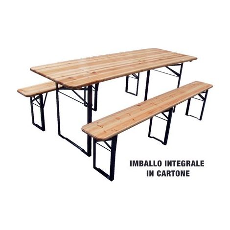 SET TAVOLO + PANCHE BIRRERIA 3 GAMBE DOMUS - LEGNO/ACCIAIO CM 220X70 H.CM 76 CF=PZ 3- 1 confezioni