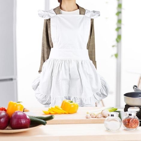 Tablier en coton à volants princesse, taille ajustable, blanc, pour femme et fille (1/5)