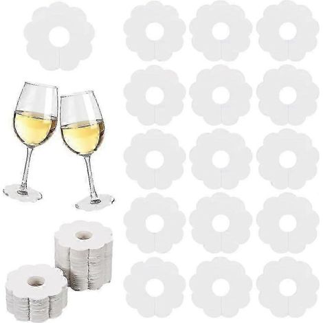150 marque-verres à vin en papier de 7 cm (2,8 pouces) à motif floral vierge, étiquettes nominatives pour verres à pied, couleur bois/blanc, étiquettes jetables pour verres à vin, breloques pour verre (1/5)