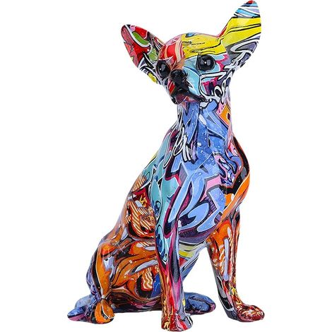 Kaelt - Statue Simple et créatif bouledogue coloré Chihuahua chien statue salon décoration maison entrée cave à vin bureau décoration résine artisanat 151326cm couleur 1 pièce (1/5)