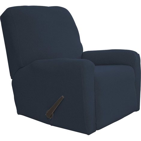 Housse 4 pièces pour Fauteuil Relax en Tissu Jacquard élasthanne à Petits Carreaux avec élastique en Bas, Taille L, Bleu foncé (1/5)