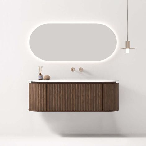 Mobile Bagno Sospeso 140 cm Rovere Scuro Specchio Ovale Retroilluminato - Reid (1/5)