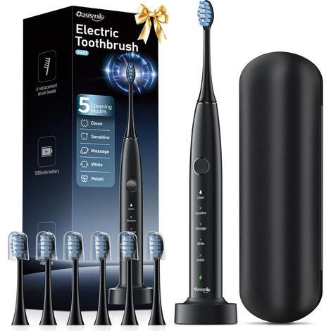 Brosse à Dents Électrique Sonique, pour un Sourire Éclatant et un Nettoyage en Douceur après le Café ou les Repas, 6 Brossettes (1/5)