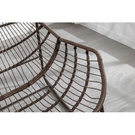 Fauteuil à bascule d'extérieur en rotin, avec coussin rembourré, idéal pour véranda, salon, terrasse ou jardin, bleu marine