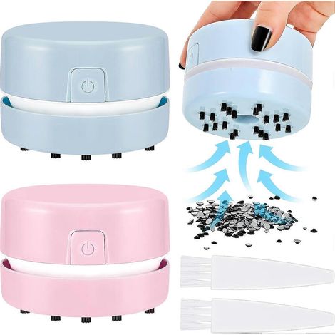 Aspirateur de table/bureau en 2 pièces, mini-balai, organisateur, pour nettoyer les perles et miettes de diamants. (1/4)