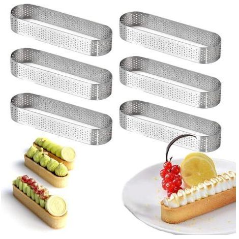 Cercle à Tarte Anneau à Tarte de Pâtisserie, Lot de 6 Moule Tartelette en Acier Inoxydable en Ovale Forme, Résistants à la Chaleur, Perforés pour Gâteaux en Mousse(13 4 2cm) (1/5)