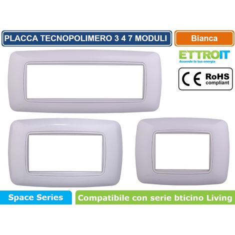 Placca bombata serie Space, 7 moduli, plastica, bianco, compatibile con serie BTicino Living - Ettroit LN88718 (1/4)