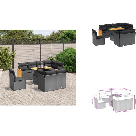 9-tlg. Garten-Sofagarnitur mit Kissen Schwarz Poly Rattan - Gartensorte - Outdoor Möbel - Lounge Set - Gartenlounge - Rattan Gartenmöbel (1/3)