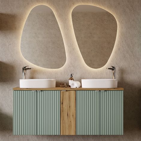Badmöbel Set 3-teilig mit 140cm Waschtisch, grün und Eiche, NEWPORT-56-GREEN (1/5)