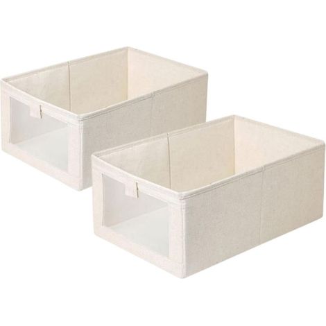 Boite Rangement Armoire 2 Pièces Caisses de Rangement en Tissu Beige Organiseurs de Tiroir Boîte de Rangement Pliable pour Vêtements, Livres,Stockage de Jouets (1/5)