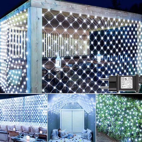 Filet Lumineux Extérieur 3x2M 200 LED Guirlande Lumineuse Plafond avec Prise, Minuterie, 8 Modes Filet Lumineux Noël IP65 Étanche Rideau Lumineux pour Jardin Chambre Noël Intérieur - Blanc