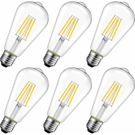 SR Ampoule à filament LED E27 4W, 470Lm blanc chaud 2800K, ST64 ampoule rétro vintage, non-dimmersible, lot de 6 [Classe énergétique A++]. (1/5)