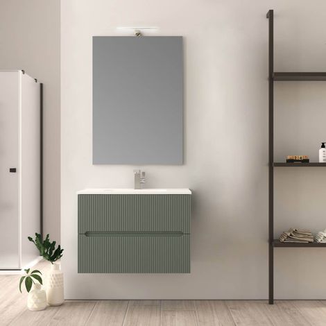 Mobile da bagno verde opaco cannettato 80 cm Riga (1/5)