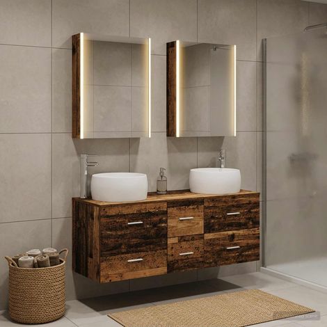 vidaXL Bathroom Furniture Set 5 pcs Old Wood Engineered Wood and Glass (1/5)