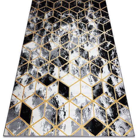 Tappeto moderno 3D GLOSS 409A 82 Cubo elegante, glamour, art deco nero / oro / grigio black 80x150 cm