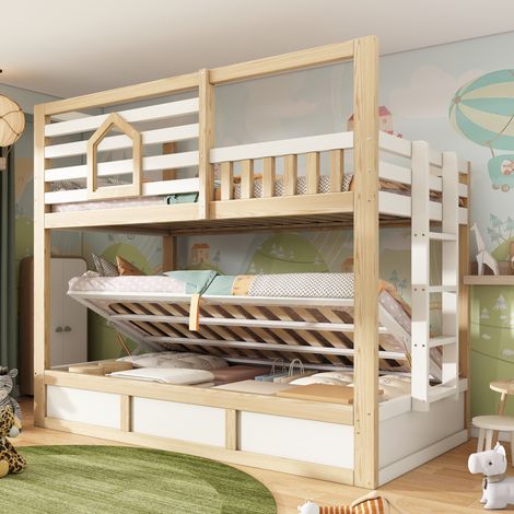 Etagenbett Bett 90x200 Platzsparend Holzfenster HAVRYA (1/5)