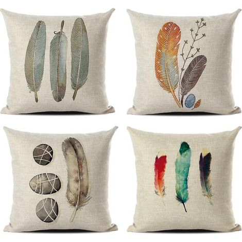 Set mit 4 Kissenbezügen mit Tier- und Pflanzenmotiv, Lebensbaum, 45 x 45 cm, Federfüllung, für Sofa, Wohnzimmer, Schlafzimmer. (1/5)