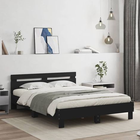 Estructura cama con cabecero madera ingeniería negro 140x200 cm (1/5)