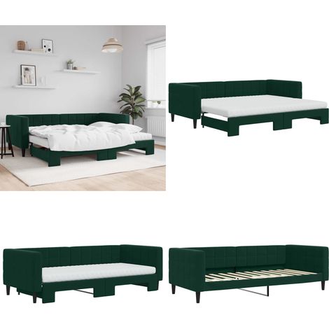 vidaXL Tagesbett Ausziehbar mit Matratzen Dunkelgrün 90x200 cm Samt (1/5)