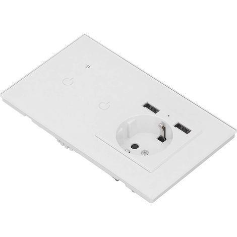 Interrupteur intelligent Wi-Fi avec double prise murale encastrée USB, commande vocale tactile via application, norme européenne AC100-240VAC