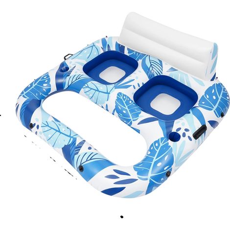 Transat de piscine, design en U, porte-gobelet intégré, BLEU CIEL (1/2)