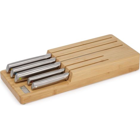 Ensemble de Couteaux de Cuisine, 5 Pièces, Acier Inoxydable Japonais avec Bloc de rangement en Bois pour Tiroir, Couteau de Chef, Pain, Santoku (1/5)