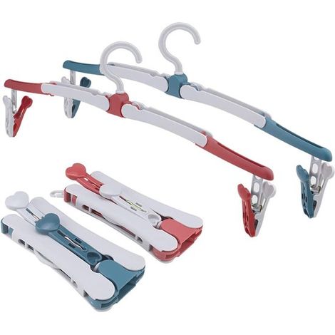 Lot de 4 crochets pliables pour vêtements - cintres pliables - plastique - rotation à 360° - cintre de voyage avec 8 pinces - cintres de voyage pour le camping et les activités de plein air. (1/5)