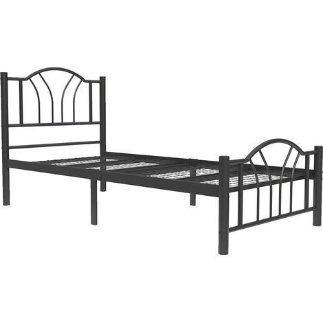Cama individual metálica con Cabecero  Color Negro  Modelo Danae  Para Colchón de 90x190