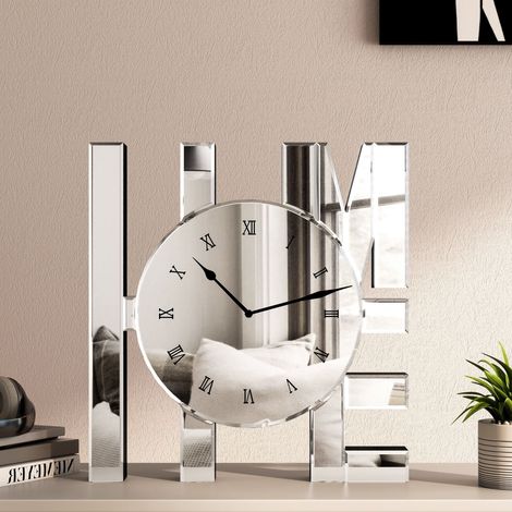 11.8in x 11in Modern Glam 'HOME' Mirrored Wall Clock - Decorative Roman Numeral Clock for Living Room, Entryway, Home Accent (1/5)