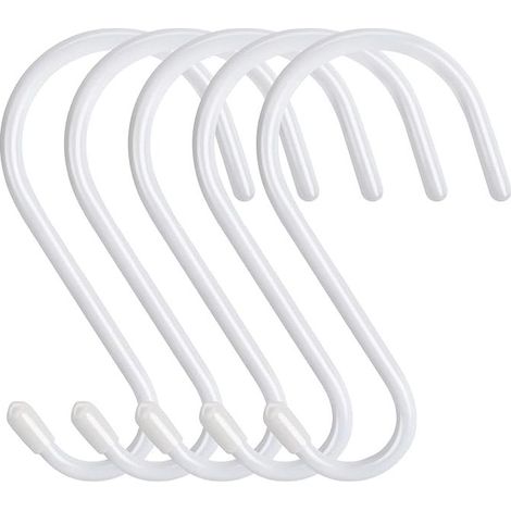 Lot de 5 grands crochets en S,Caoutchouc blanc,14 cm,Crochets à suspendre,Crochets en métal anti-rouille,Charge maximale : 30 kg,Crochets de suspension en forme de S, salle de bain, bureau (1/5)