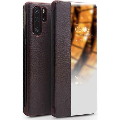[LCS] Étui pour smartphone QIALINO en cuir marron avec fenêtre latérale pour Huawei P30 Pro (1/4)
