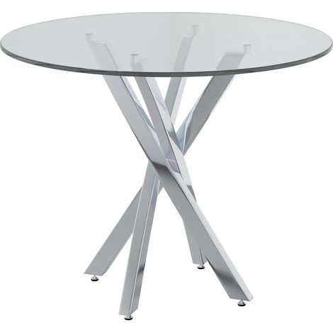 GagaTable à manger ronde verre trempé 80x80x75 cm argent (1/5)