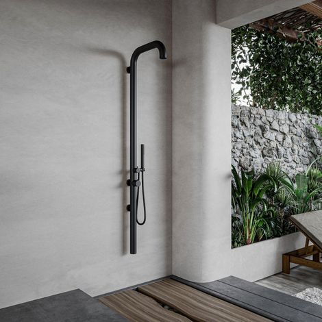 Fortifura Outdoor Original Colonne de douche avec douchette modèle mural noir mat (1/5)