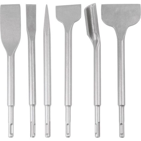 Jeu de 6PCS Burin SDS-PLUS, 25cm Longueur, Coffret Pour Enlevement de Béton et Carrelage de Sol et Mur, Burin Marteau Rotatif Foret Burin, Burins SDS-PLUS pour Perforateurs