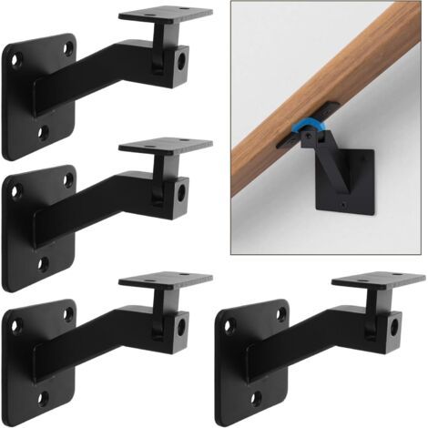 Quadratische Handlaufhalterungen – 4 schwarze Stück, Wandmontage aus Eisen, ideal für Treppen mit variablen Winkeln (1/5)