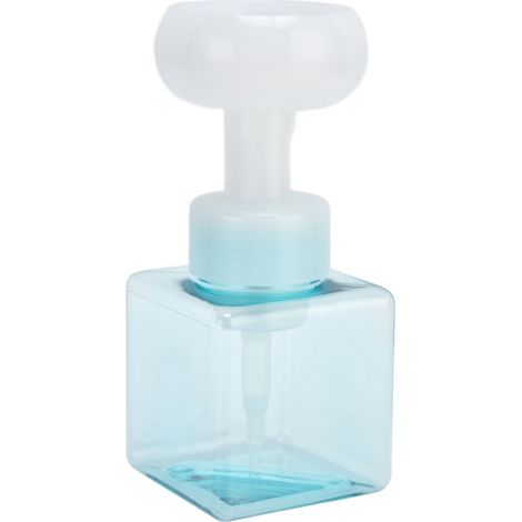Flacon mousseur carré en plastique PETG de 250 ml, en forme de fleur, pour emballage cosmétique, bleu transparent (1/5)