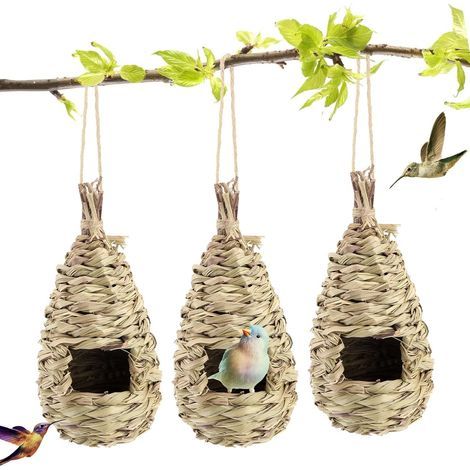 Casette per uccelli intrecciate a mano, nido per uccelli fatto a mano, casetta per colibrì con erba da appendere all'esterno, casette per uccelli (1/5)