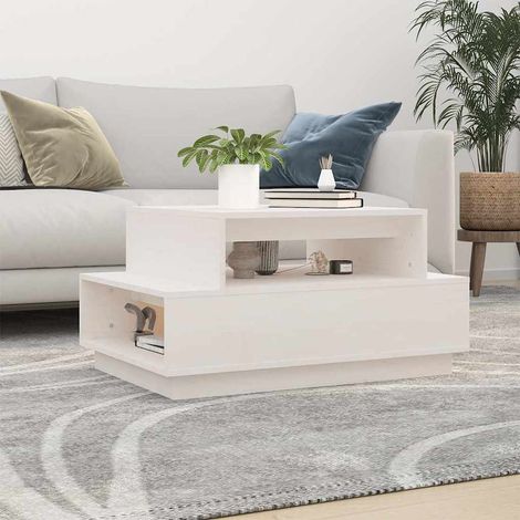 vidaXL Mesa de centro madera maciza de pino blanco 80x55x40,5 cm (1/5)