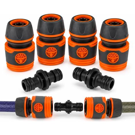 Raccord Tuyau d'Arrosage 1/2 Pouce (13mm), Kit 4+2  Connecteur avec Répartiteur Double Sortie pour Jardin, Lavage Voiture, Adaptateur Robinet - Raccords en ABS Antidérapant (1/5)