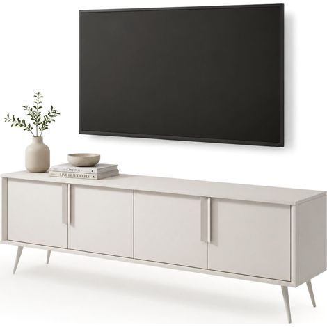 Mobile Porta tv Kalorile, un Ripiano, 4 Ante, con Piedini, 187x40x83h cm Beige Cashmere