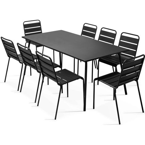 Ensemble table de jardin et 8 chaises en métal noir - Palavas