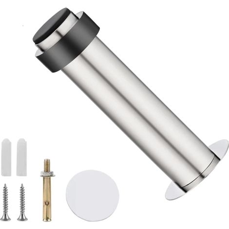Set di 1 fermaporta da parete in acciaio inossidabile resistente, fermaporta da parete in gomma con accessori per il montaggio a parete e a pavimento (argento, 104 mm) (1/5)