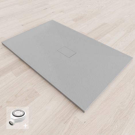 Saniverre – Receveur de douche extra-plat gris aspect pierre 100 x 120 cm – Bonde d'évacuation incluse – Surface antidérapante Class C – Installation à poser
