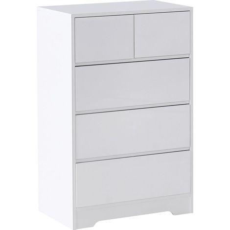 Sideboard White 5 Drawer Chest MDF Storage Unit Scandinavian Style ALBERTA (1/5)