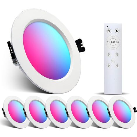 Spot LED Encastrable RGBW 220V, Connectée Alexa WIFI APP Bluetooth, Multicolore Dimmable Intensité Réglable, 2700K-6000K, 10W, Alu, plafonnier avec passerelle intelligente et télécommande, Lot de 6