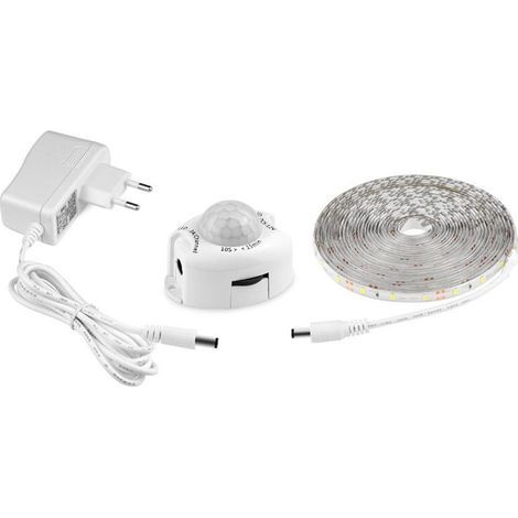 Ruban Led Avec Détecteur De Mouvements, Bande Led Flexible Autocollante,Étanche IP65 Avec Alimentation 12V Barre Lumineuse Pour Chambres, Salons, Cuisines, Armoires Et Décoration (5M, blanc)-Karteo (1/4)