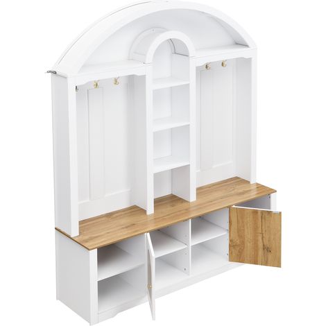 Armoire multifonction pour vêtements/entrée avec range-chaussures, étagères et crochets. Armoire d’entrée en MDF robuste au design moderne et au rangement pratique. (1/5)