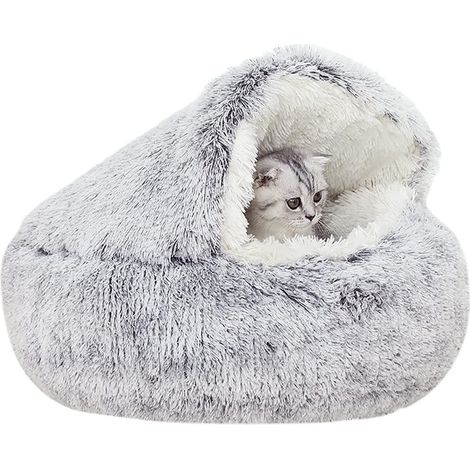 Lit Troglodyte pour Chat, 50cm Chat Petit Chien Lits pour Anti Stress, Se Calmer Panier pour Chats d'intérieur Et d'extérieur, Fausse Fourrure en Peluche Antidérapante Lit pour Chaton