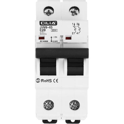 CILIA Leitungsschutzschalter 2-polig (MCB), C-Charakteristik, 6kA, 230V/400V, 2 Module, Sicherungsautomat für Hutschiene/Verteilerkasten, C20 (1/5)